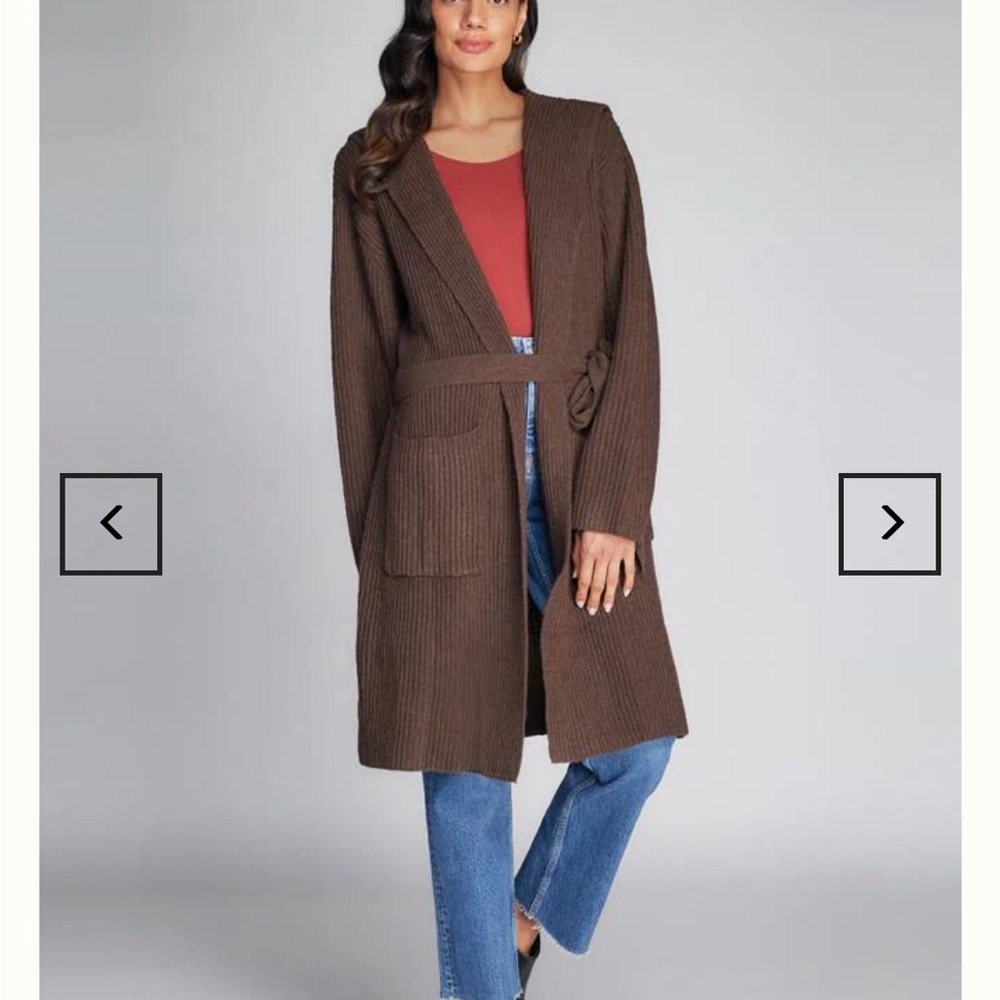 C’est Moi chestnut brown ribbed hooded cardigan